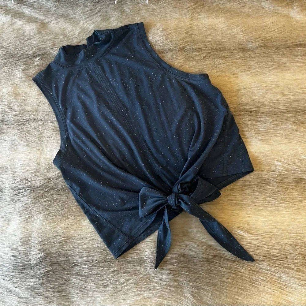 LULULEMON Blue Time to Restore Mock Neck Wrap Around Tie Back Tank Top Bra 4